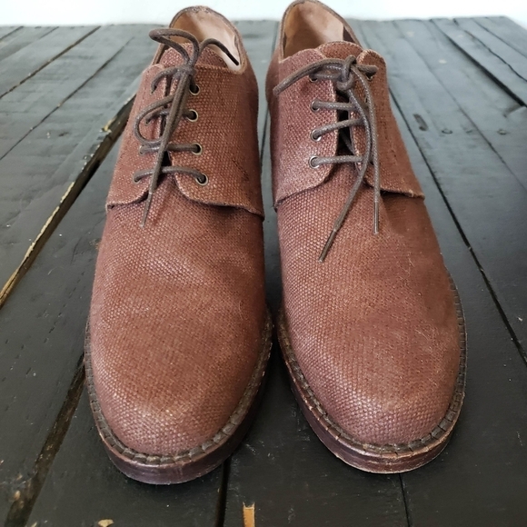 Stephane Kelian Paris Heeled Shoes Burgundy Red Women's 8 Canvas Lace Up Oxford - Picture 5 of 11